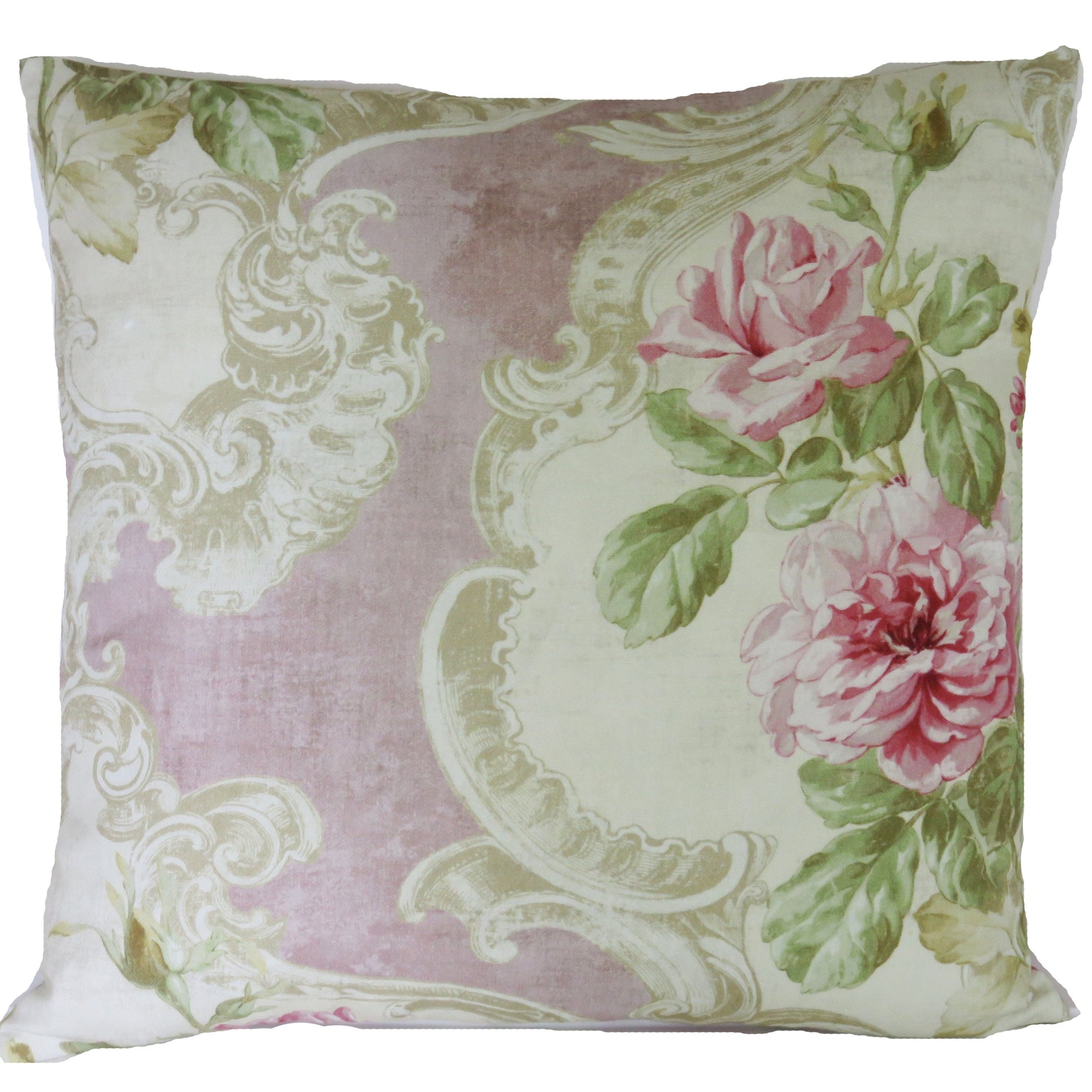 pink rose rococo pillow cover