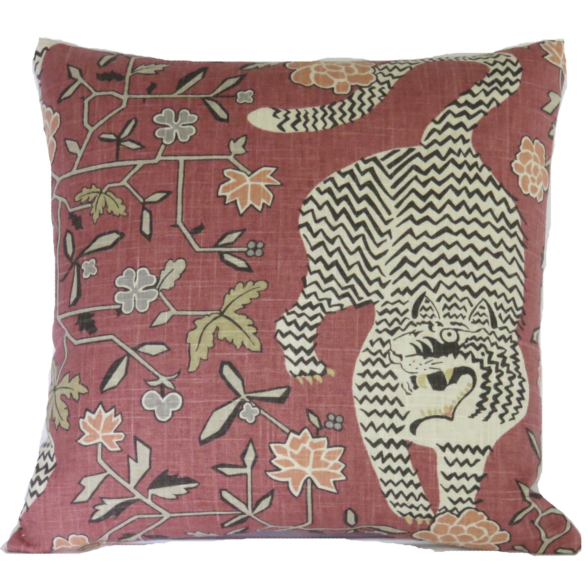 dusty pink tiger pillow cover made from Richloom theodore in tose madder