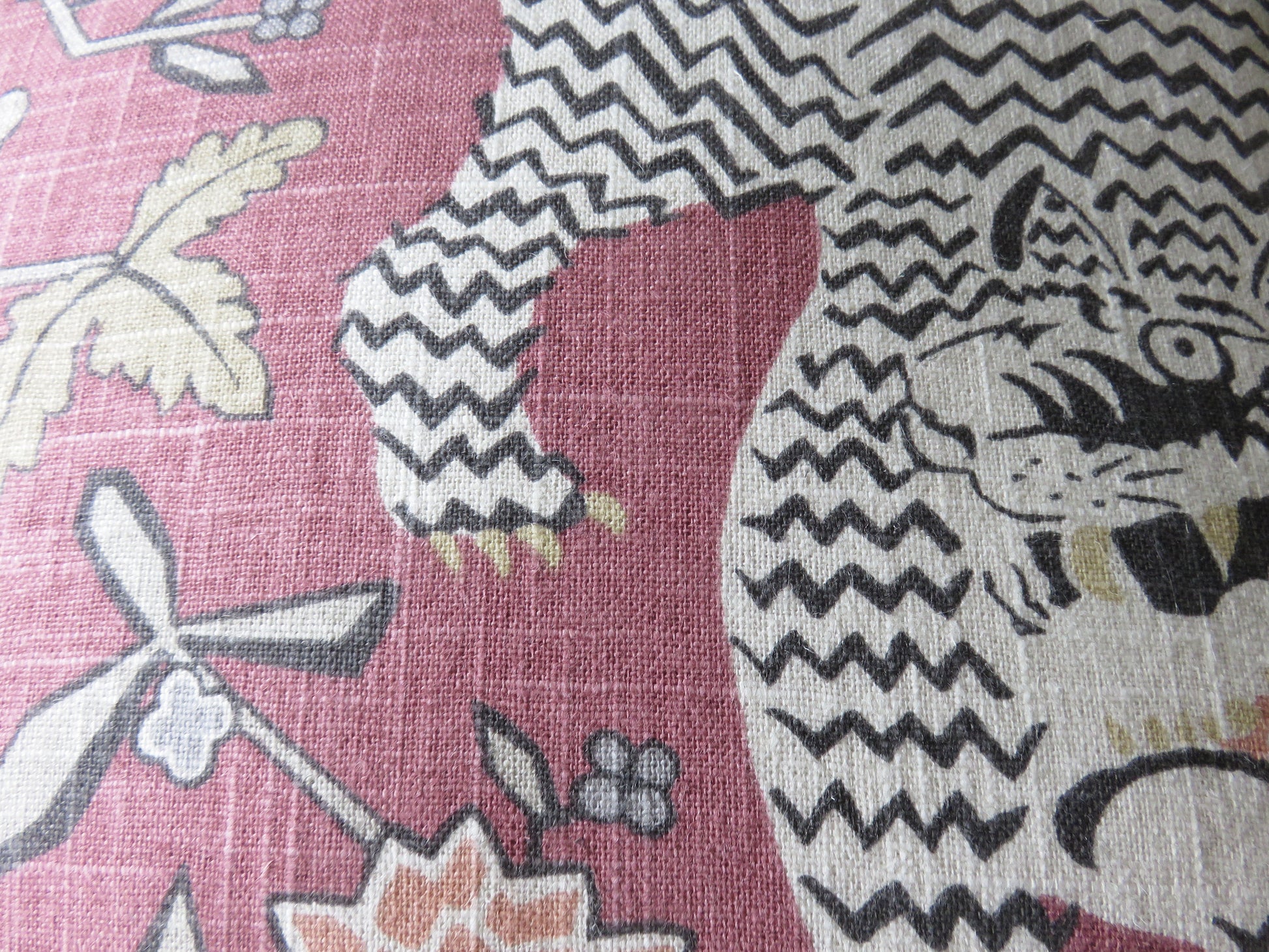 dusty pink tiger pillow cover made from Richloom theodore in tose madder