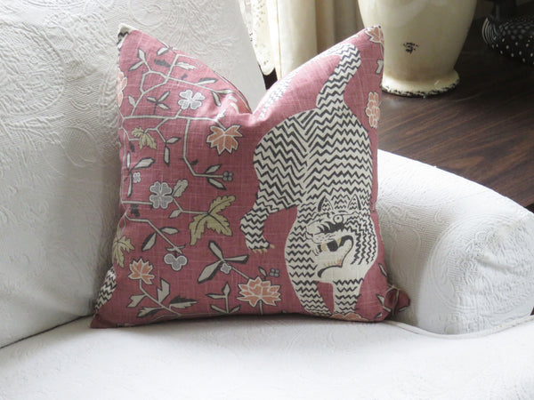 dusty pink tiger pillow cover made from Richloom theodore in tose madder