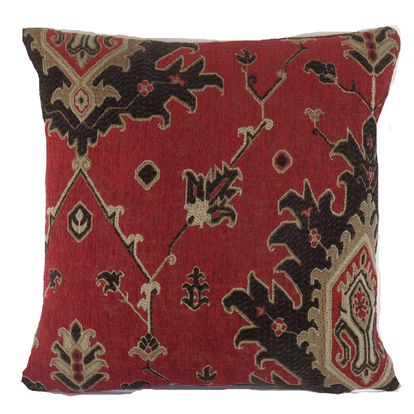 Red, Black and Tan Tribal Pattern Chenille Pillow Cover
