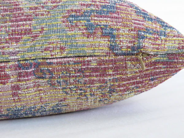 red blue yellow teal kilim pattern pillow cover made from zanzar peri fabric