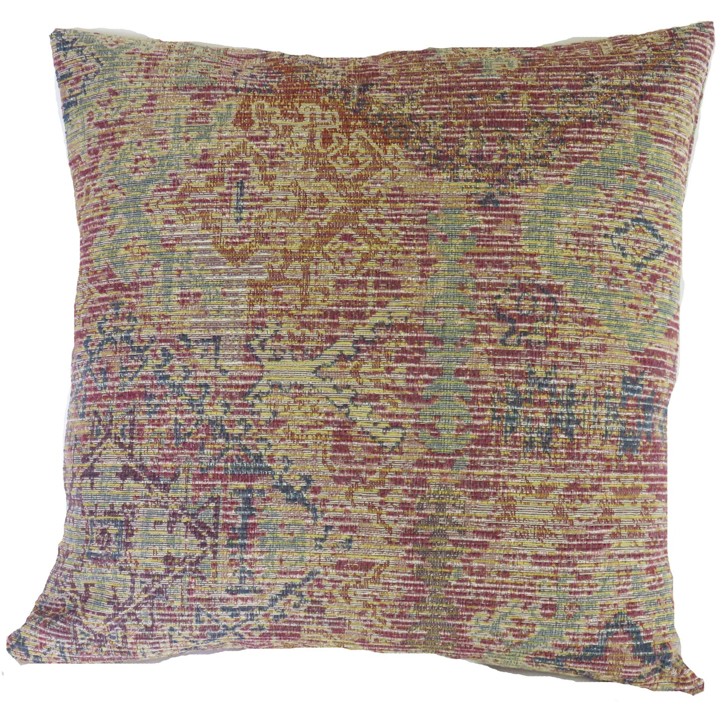 red blue yellow teal kilim pattern pillow cover made from zanzar peri fabric