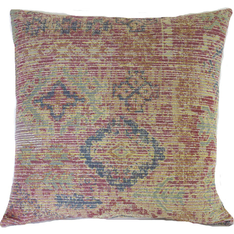 red blue yellow teal kilim pattern pillow cover made from zanzar peri fabric