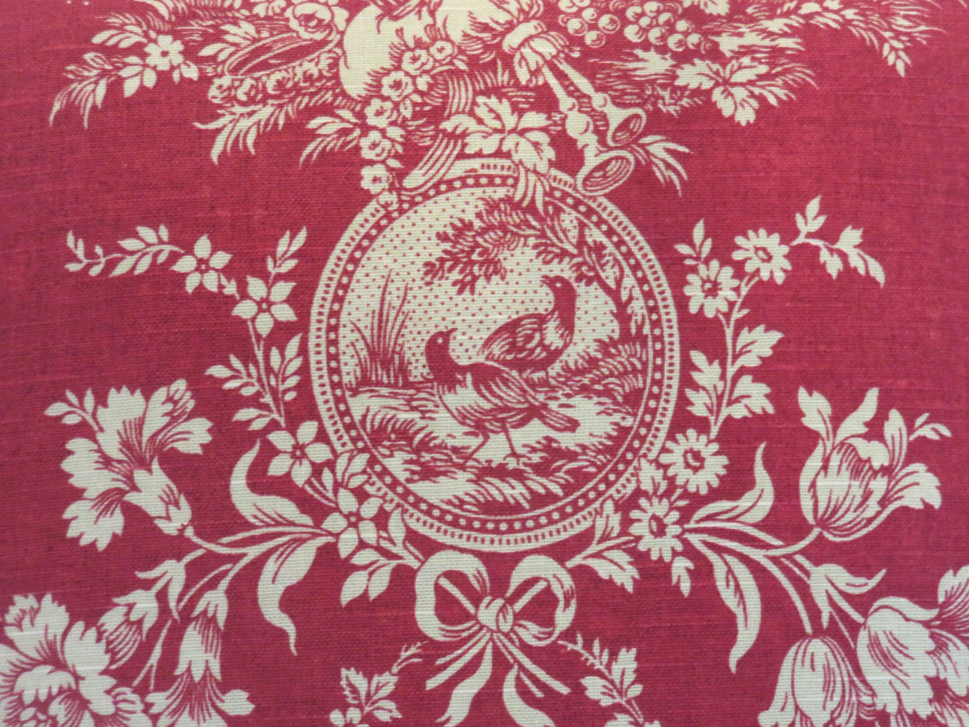 Cranberry Red Toile and Ticking Pillow Cover, Waverly Country
