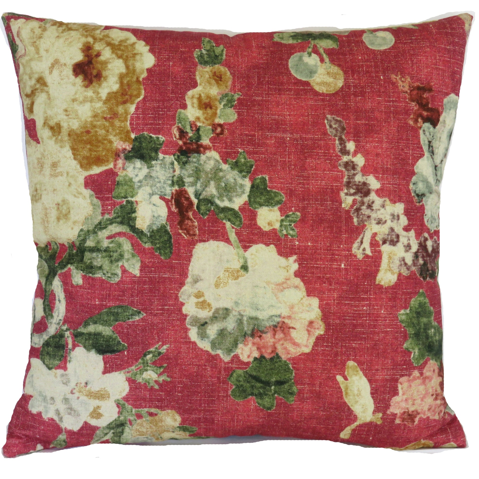 cherry red watercolor floral pillow cover