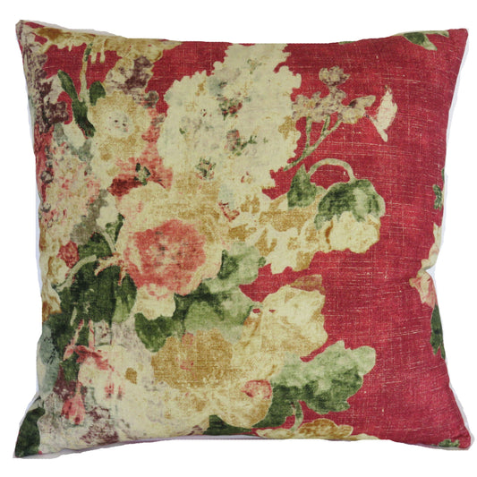 cherry red watercolor floral pillow cover