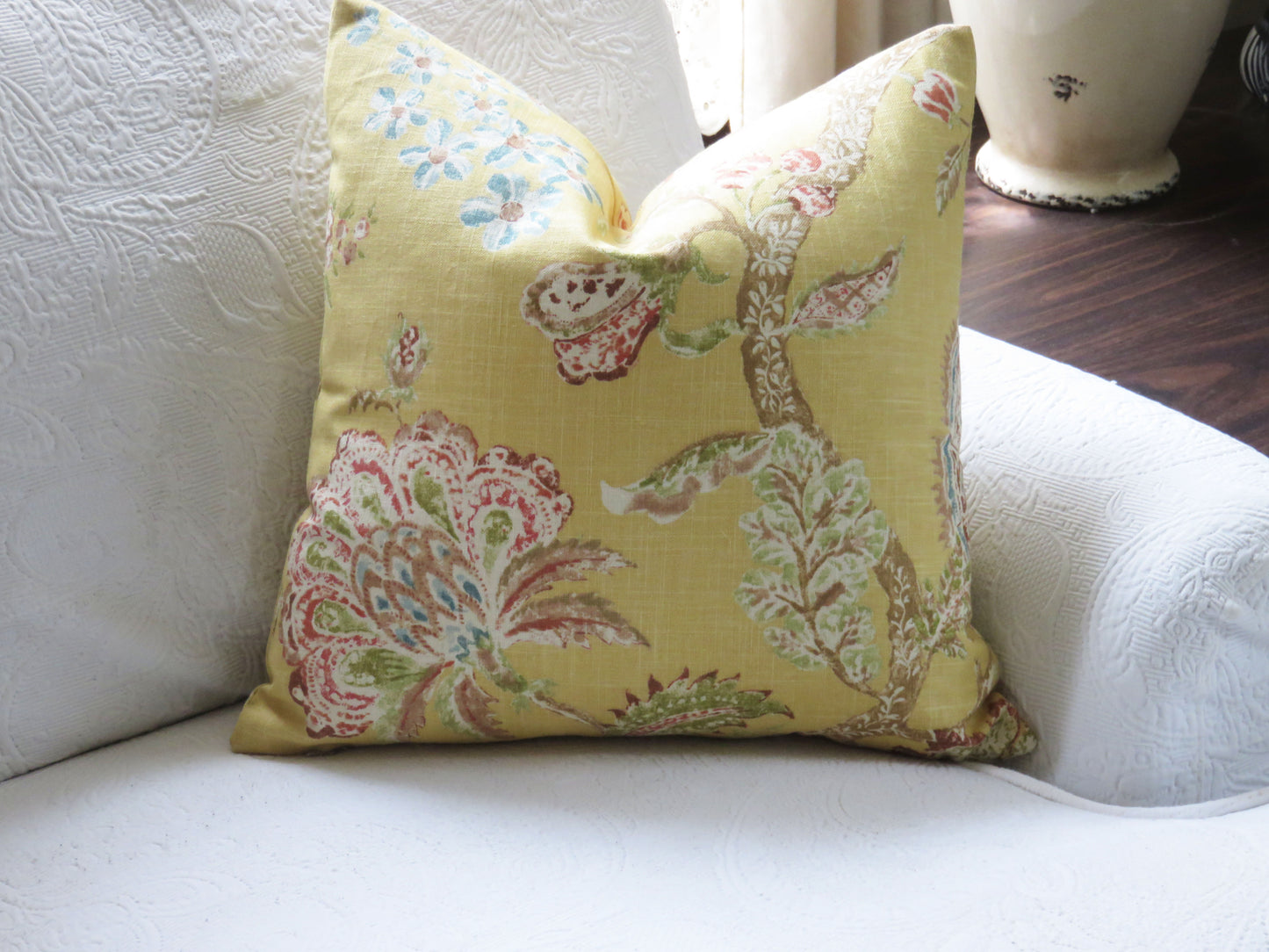 yellow floral pillow cover kaufmann retreat topaz