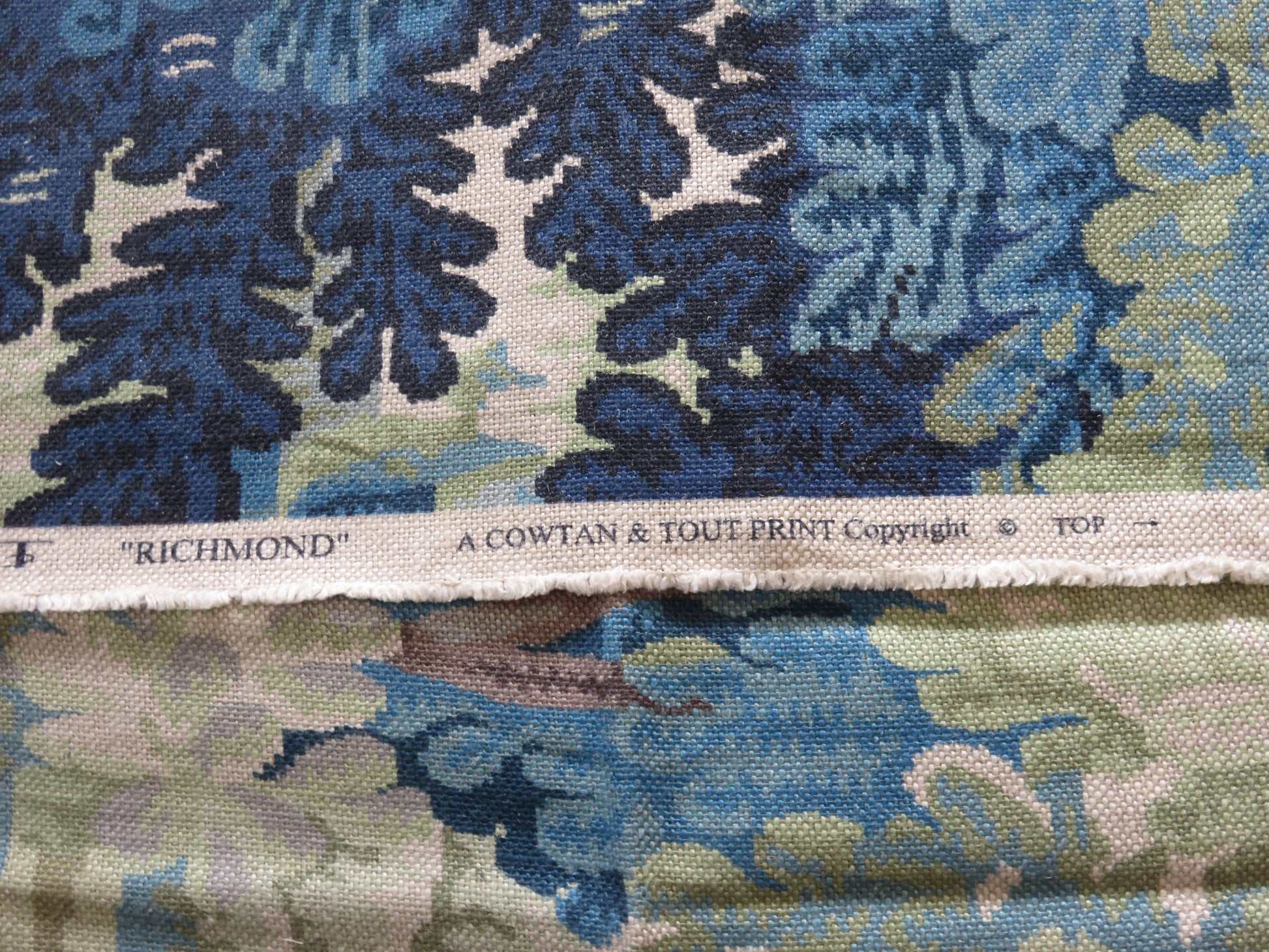 richmond blue pillow cover made from cowtan tout linen fabric