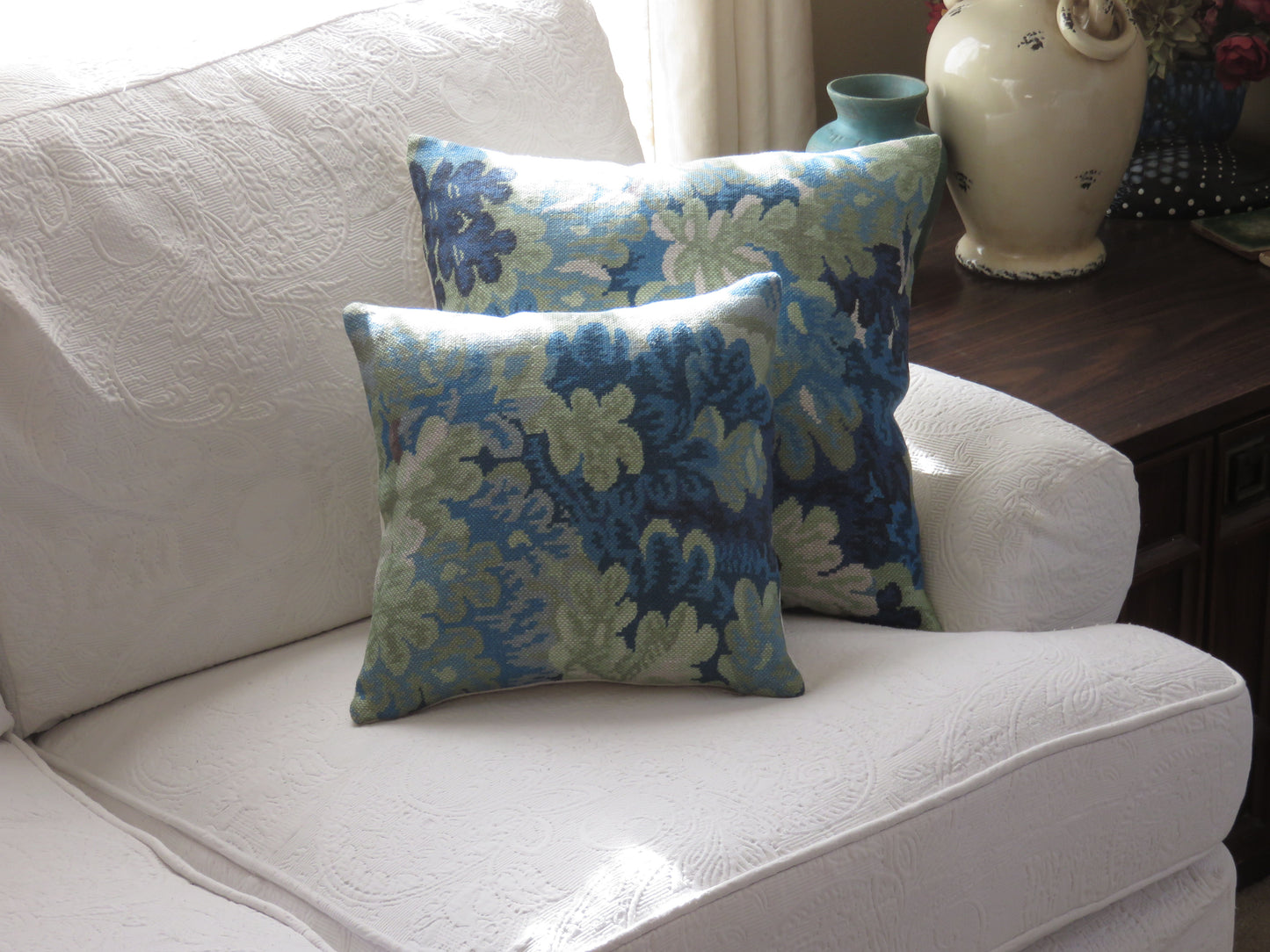 richmond blue pillow cover made from cowtan tout linen fabric