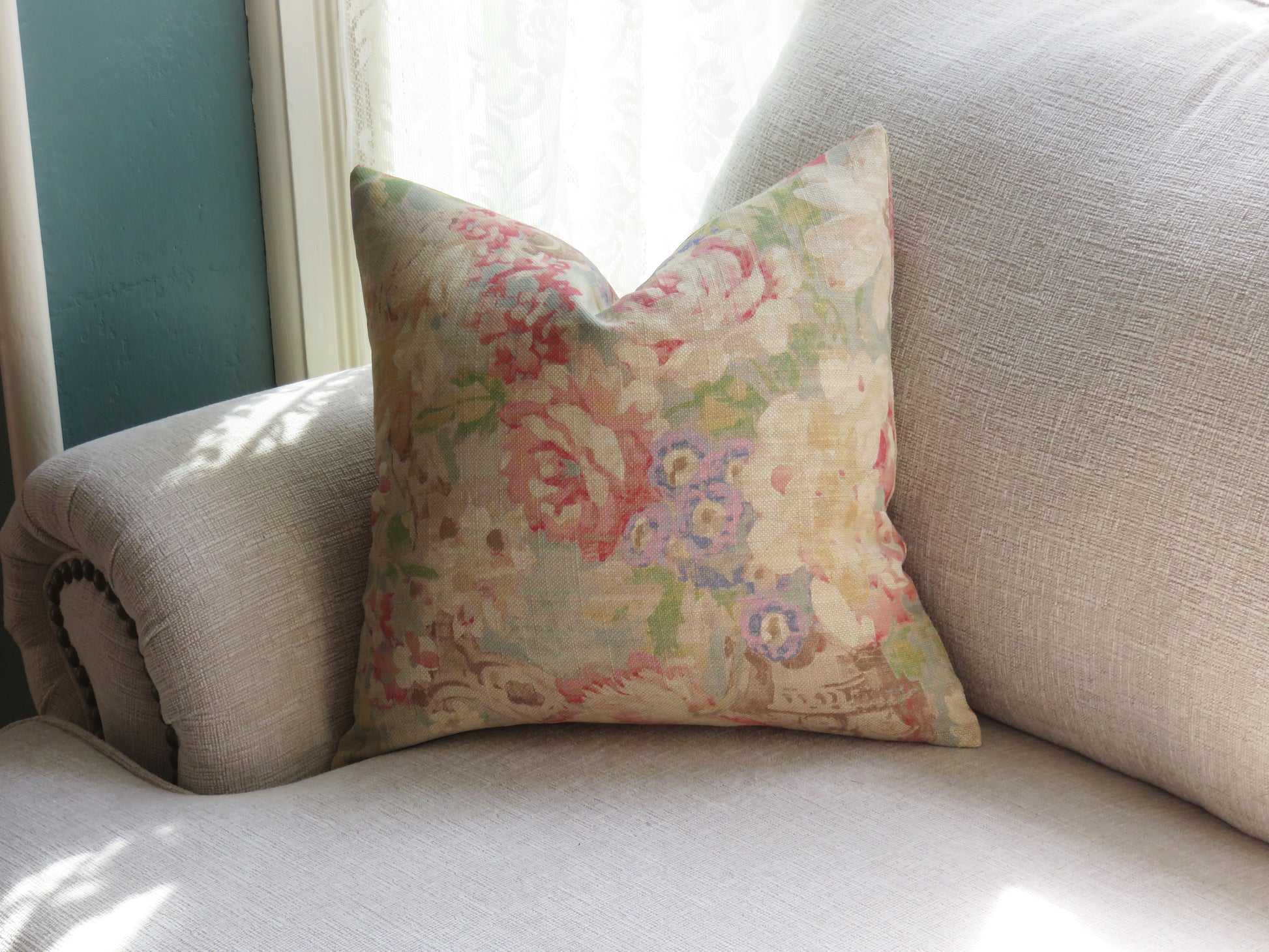pastel garden floral pillow cover