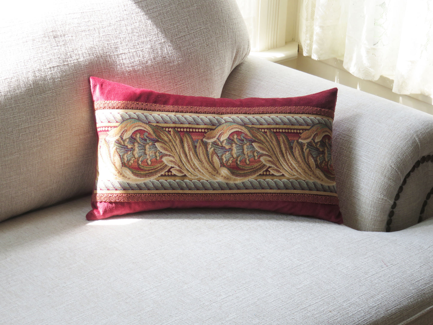 rose red acanthus tapestry lumbar pillow cover