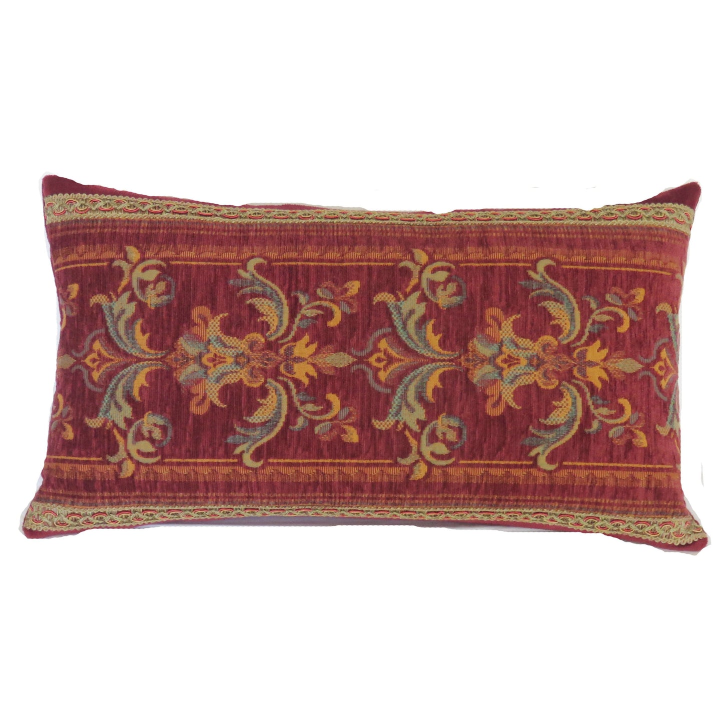 faded rose red chenille tapestry pillow cover in a lumbar shape