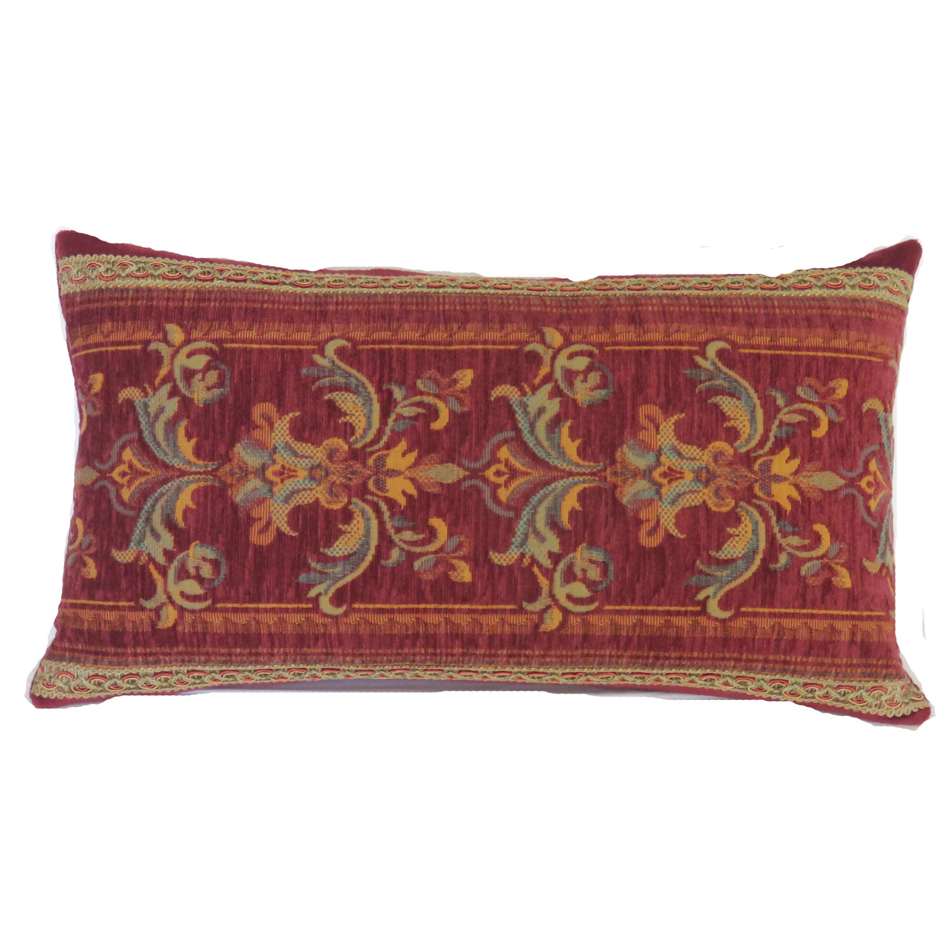 faded rose red chenille tapestry pillow cover in a lumbar shape