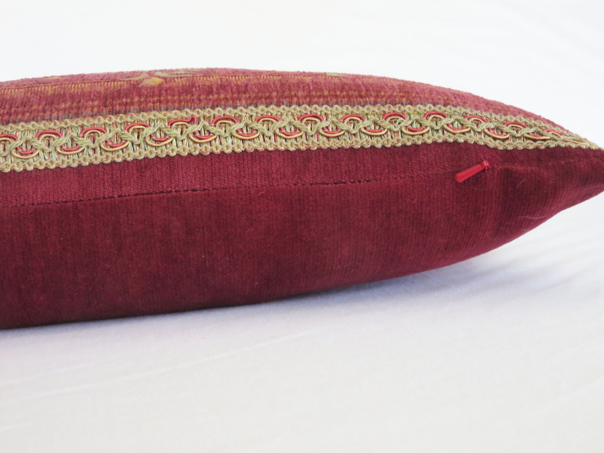 faded rose red chenille tapestry pillow cover in a lumbar shape