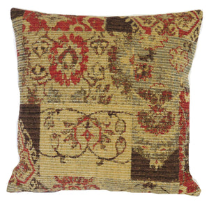 heavy carpet style pillow cover, kilim motif in rest, brown, grey, tan