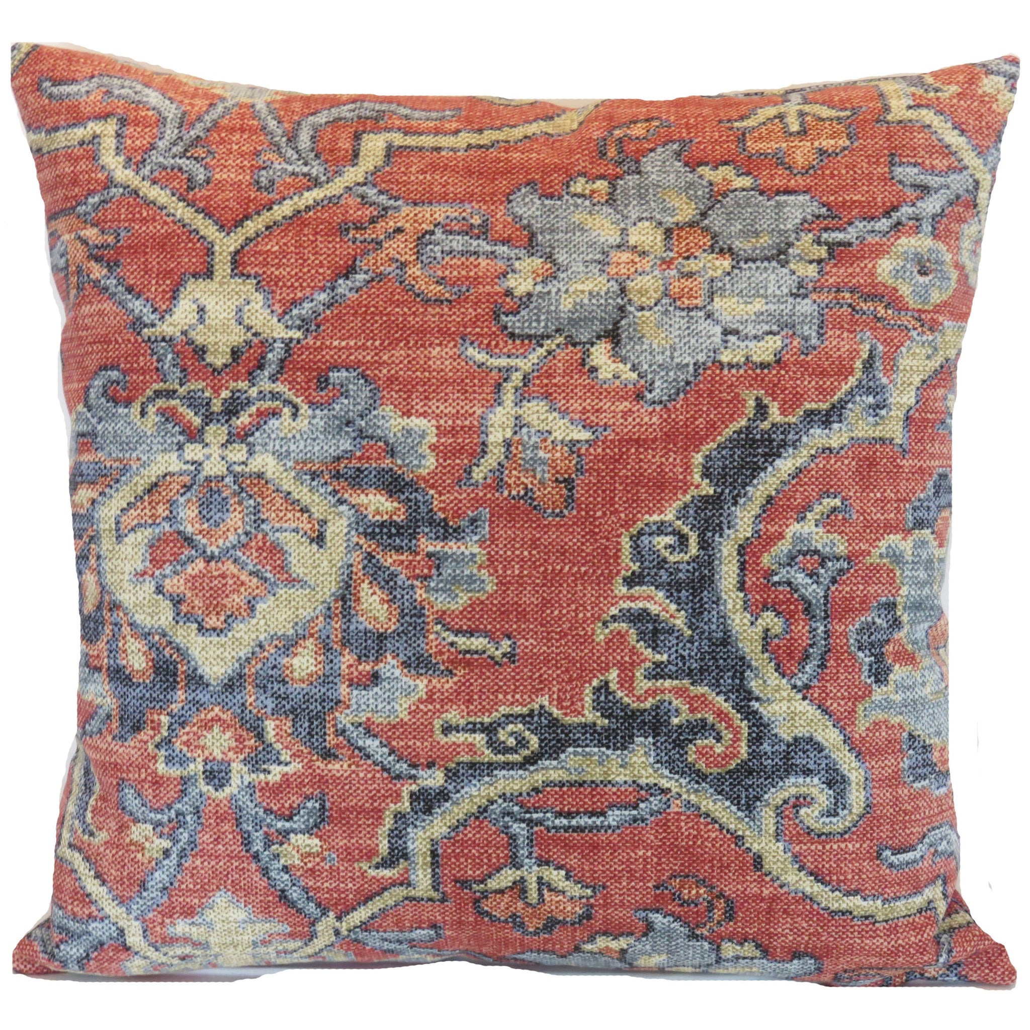 red and blue kilim floral medallion pillow cover - shiraz berry