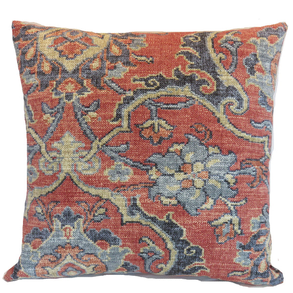 red and blue kilim floral medallion pillow cover - shiraz berry