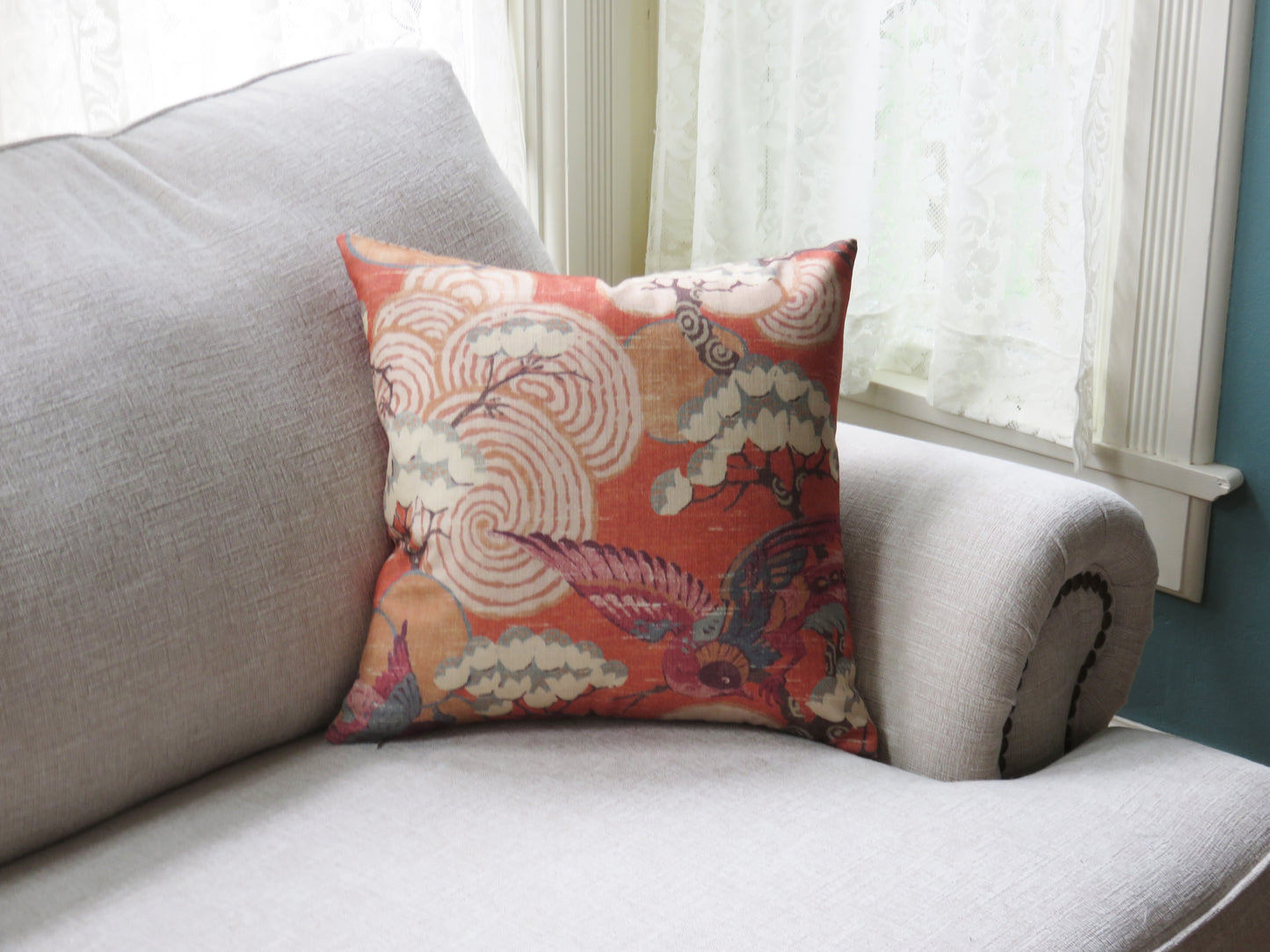 Spice Orange Asian Birds Pillow Cover,  Kyomi in Spice