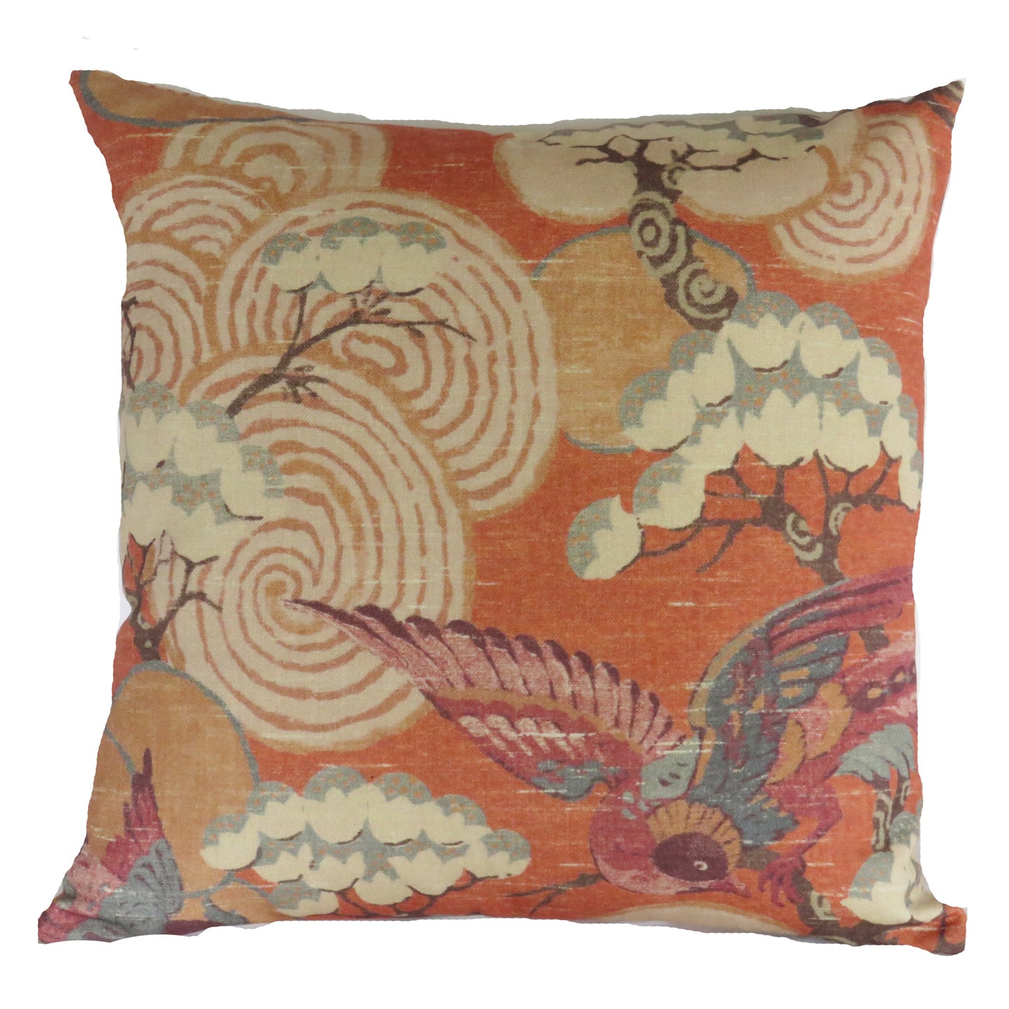 Spice Orange Asian Birds Pillow Cover,  Kyomi in Spice
