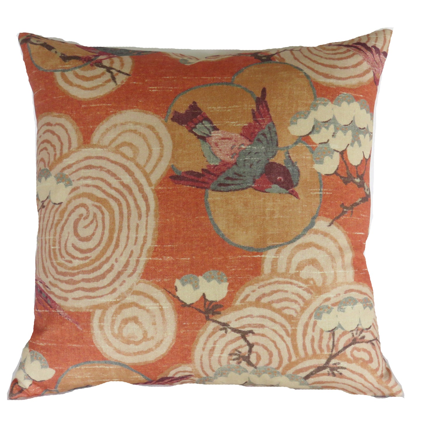Spice Orange Asian Birds Pillow Cover,  Kyomi in Spice