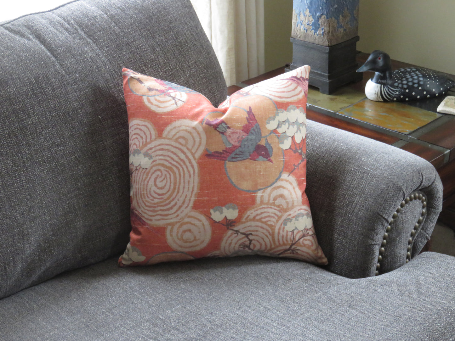 Spice Orange Asian Birds Pillow Cover,  Kyomi in Spice