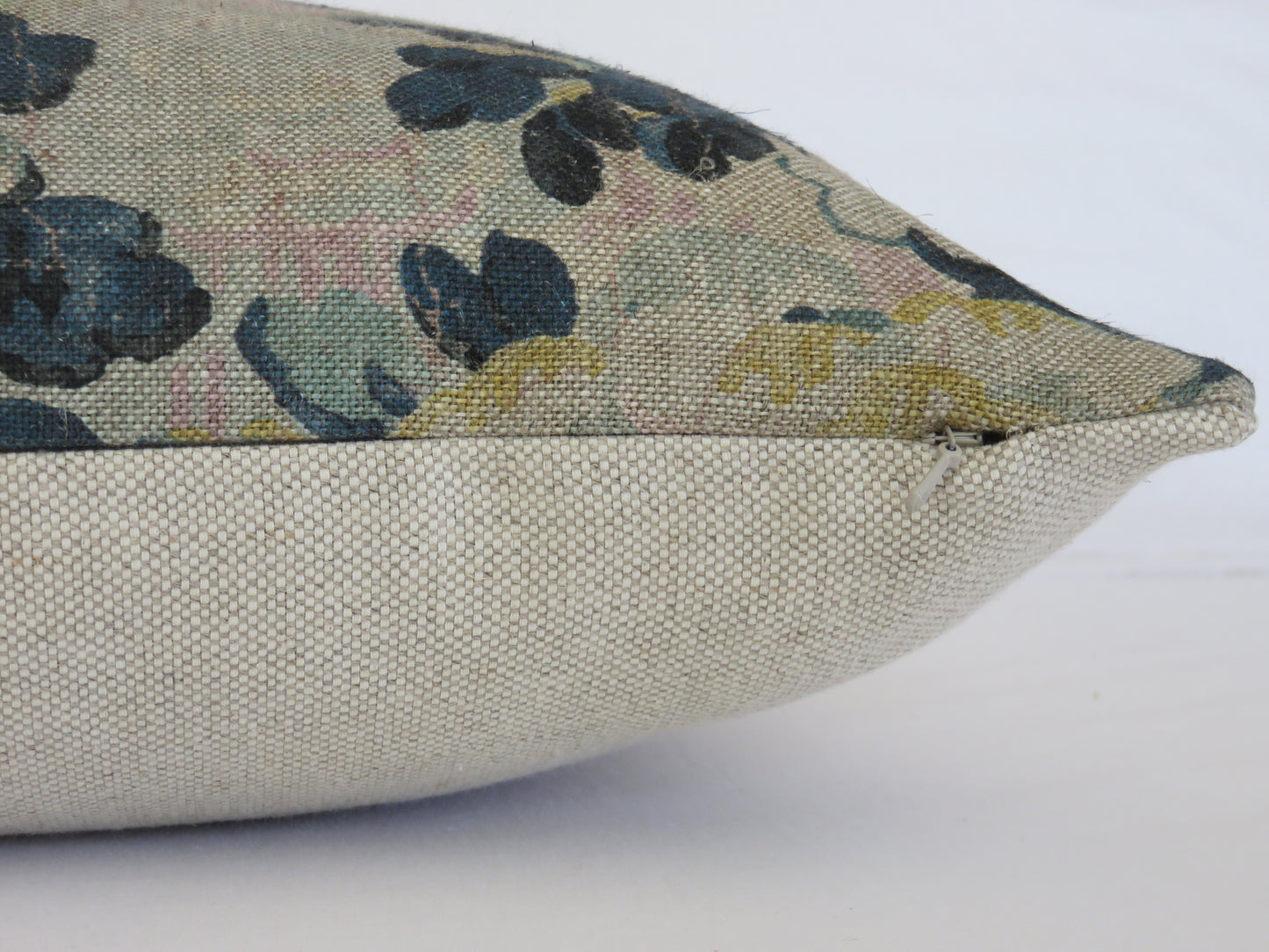 teal verdure print pillow cover made from Acquitaine sylvan linen 