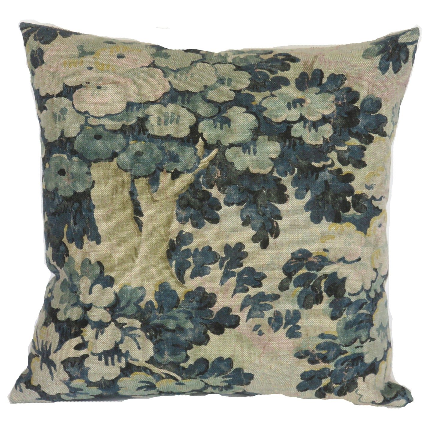 teal verdure print pillow cover made from Acquitaine sylvan linen 