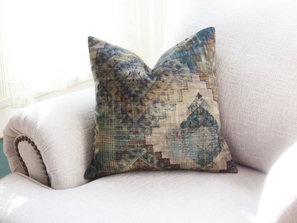 teal and brown southwest geometric pillow cover