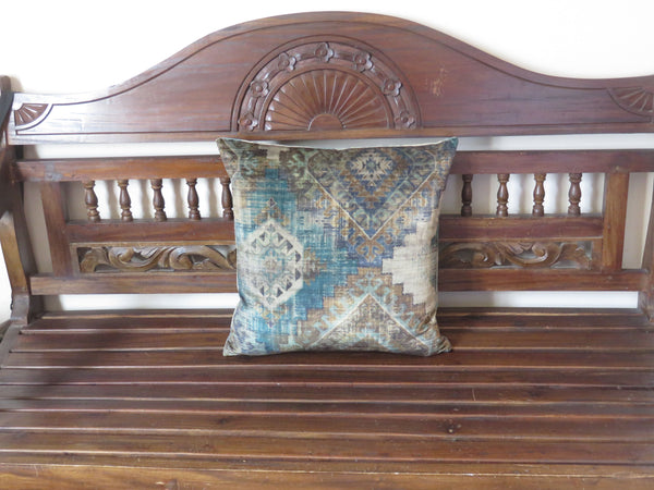 teal and brown southwest geometric pillow cover