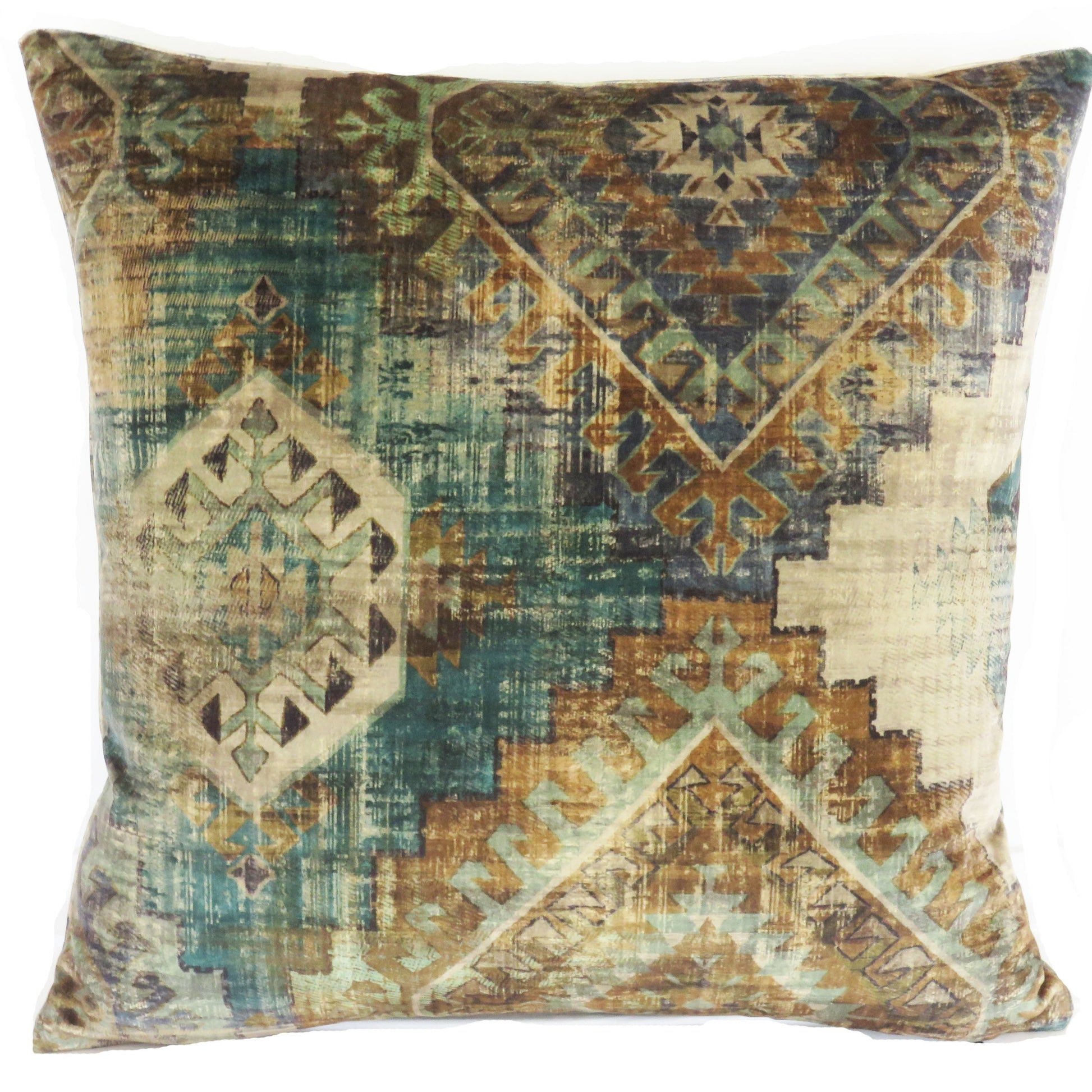 teal and brown southwest geometric pillow cover