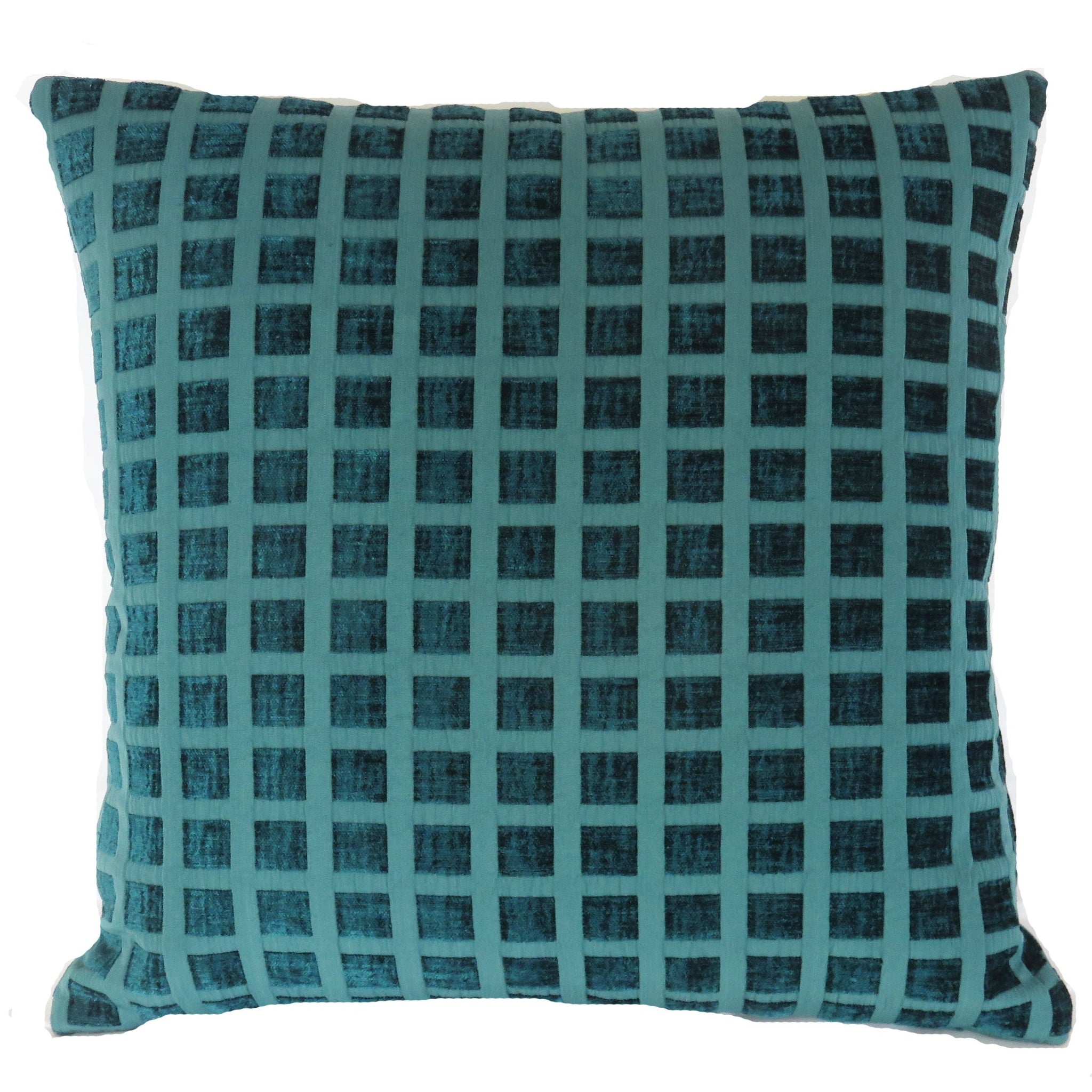 teal squares sculpted chenille pillow cover