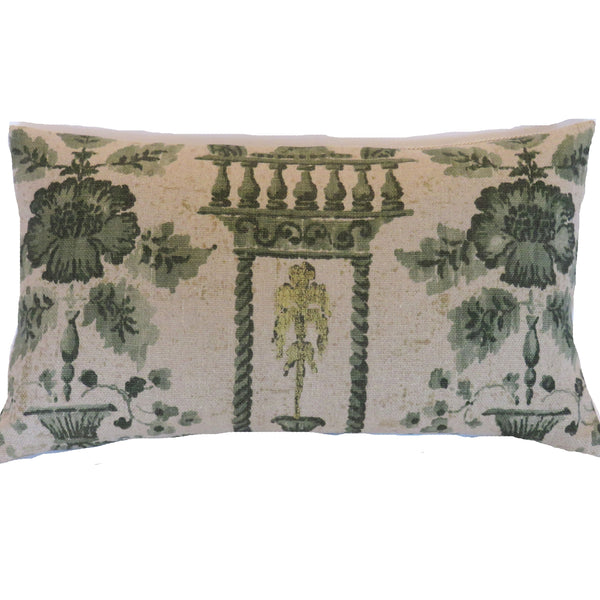 F - Green topiary tree pillow cover made from Jofa Rye Damask