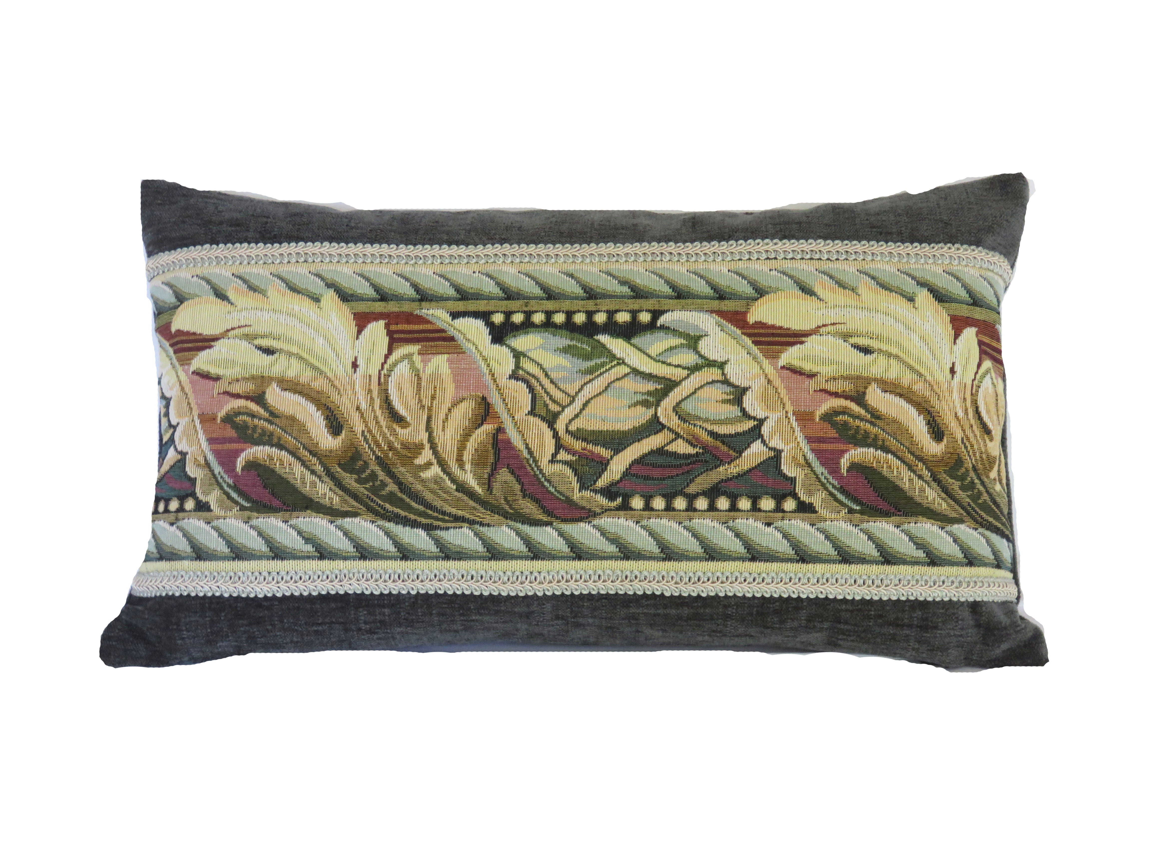 Deep Green Acanthus Leaf Tapestry Border Pillow Cover Verdure Lumbar PillowDetails