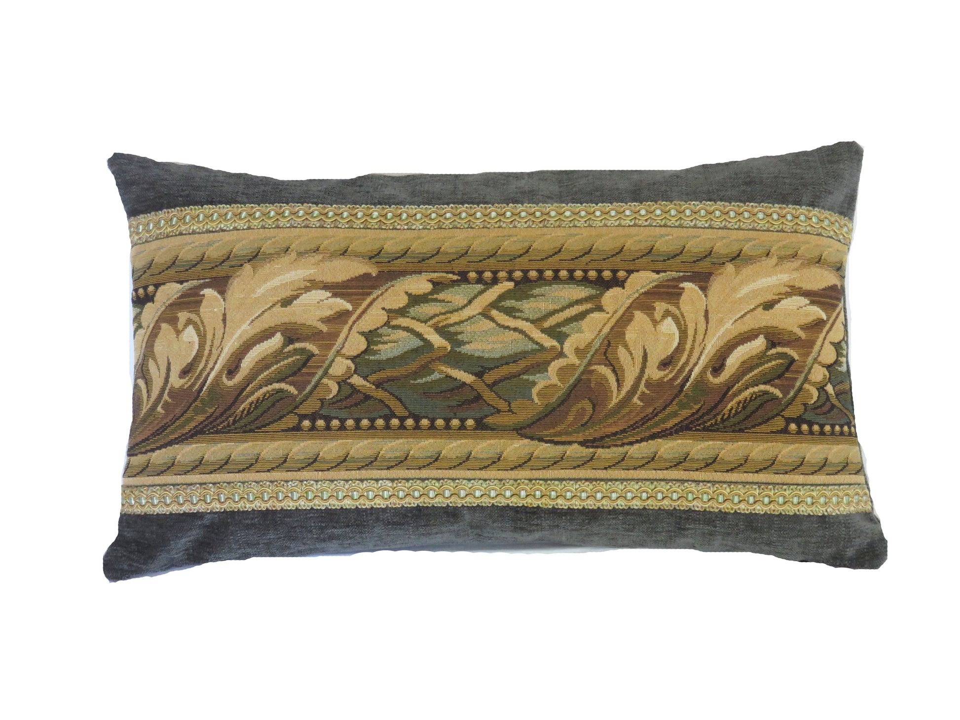 tapestry border pillow cover 11x19 lumbar in dark green