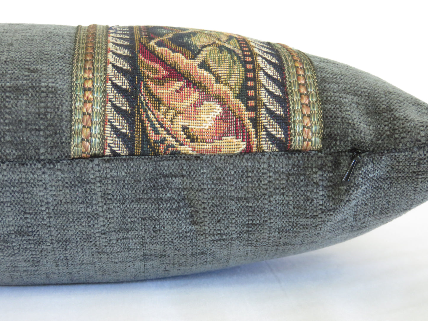 tapestry border pillow cover 11x19 lumbar in dark green