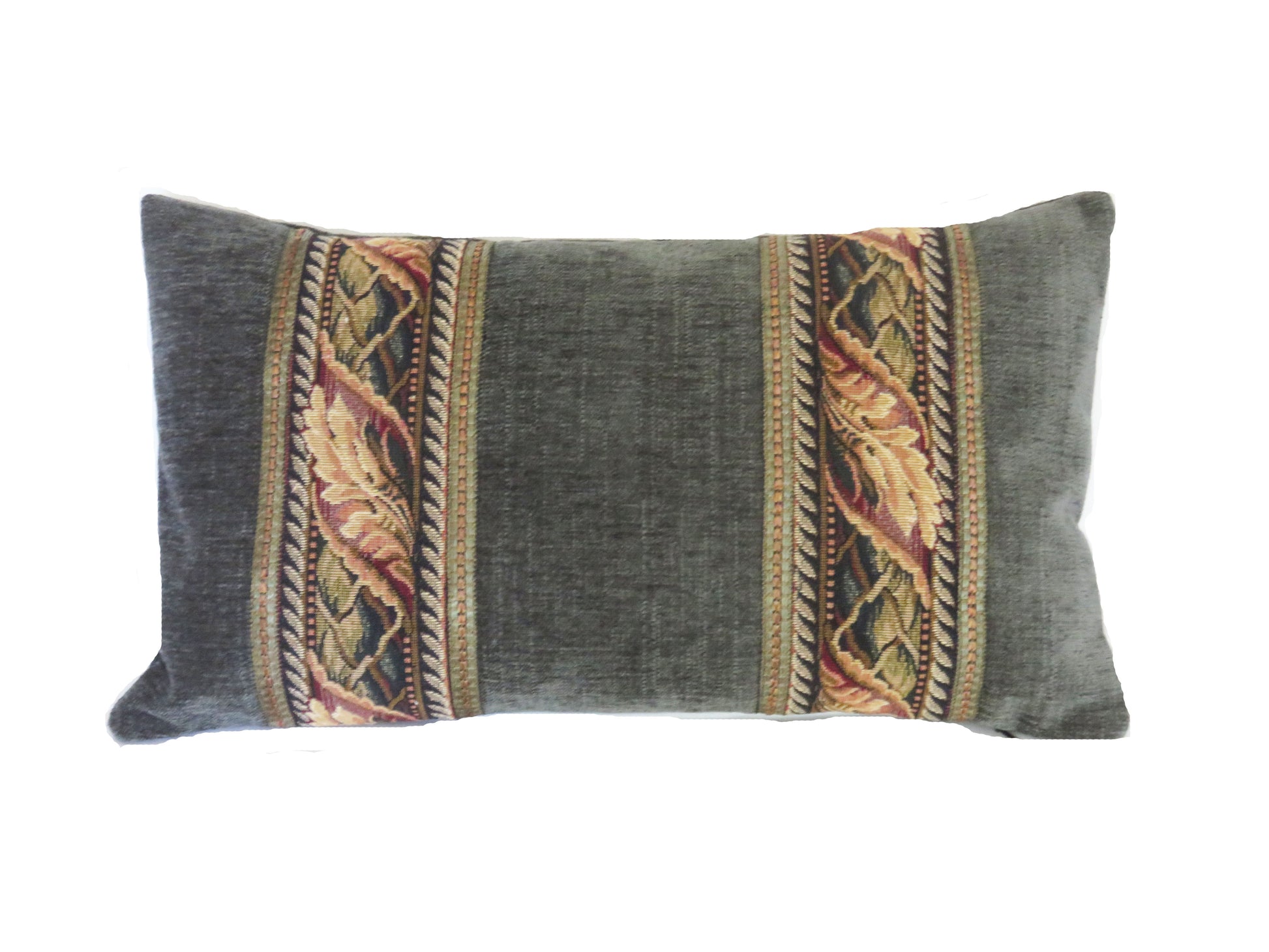 tapestry border pillow cover 11x19 lumbar in dark green