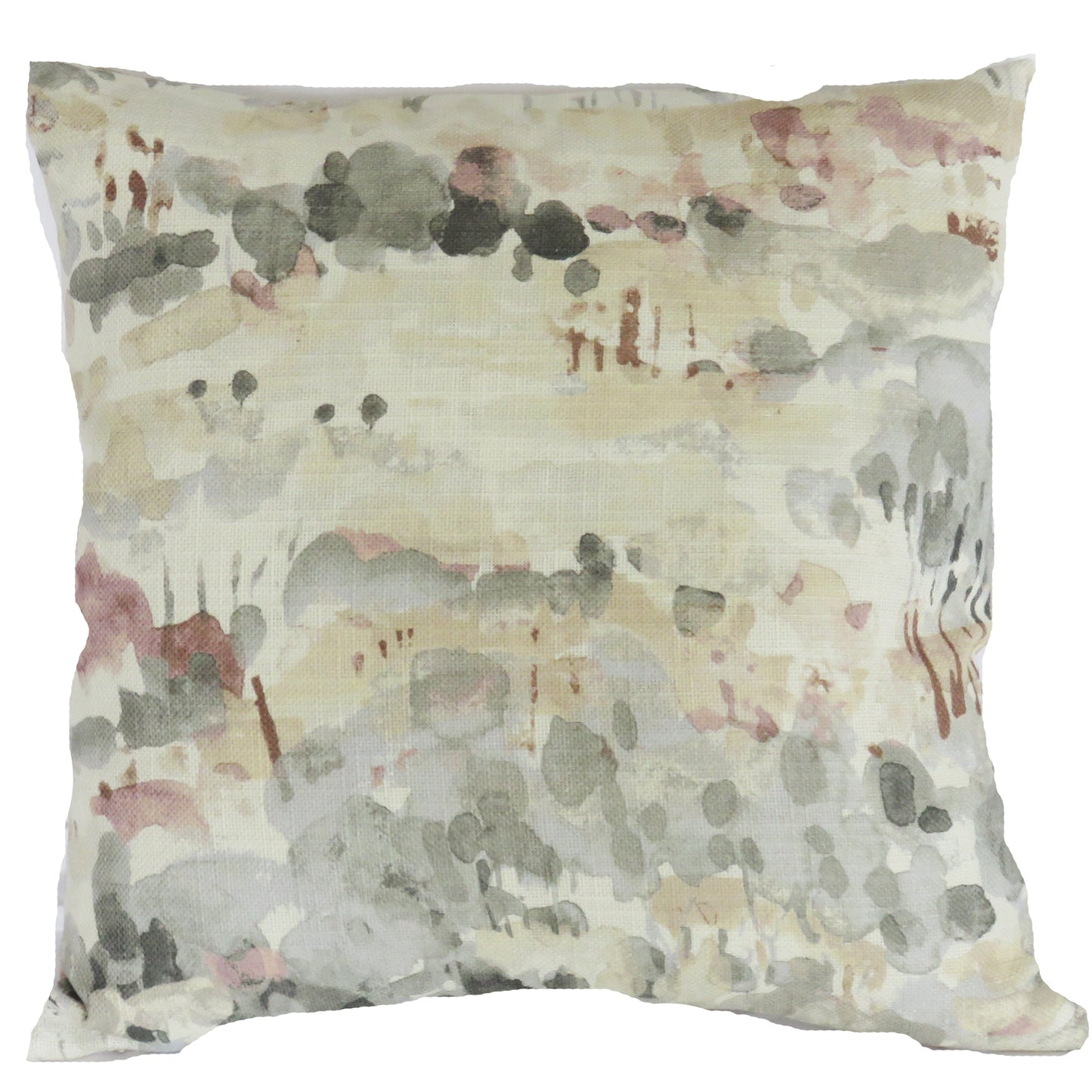 Watercolor Landscape Pillow Cover, Trees and Hills in Cream, Grey, Purple, Pink
