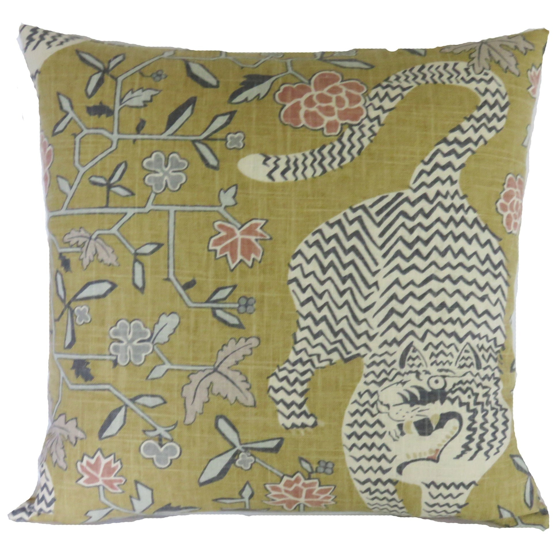 dijon yellow tiger pillow cover made from Richloom theodore in ochre