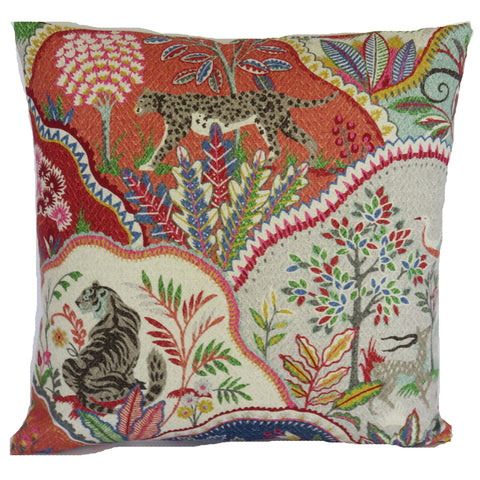 colorful fantasy animal pillow cover made from Kaufmann Zoologic in prism