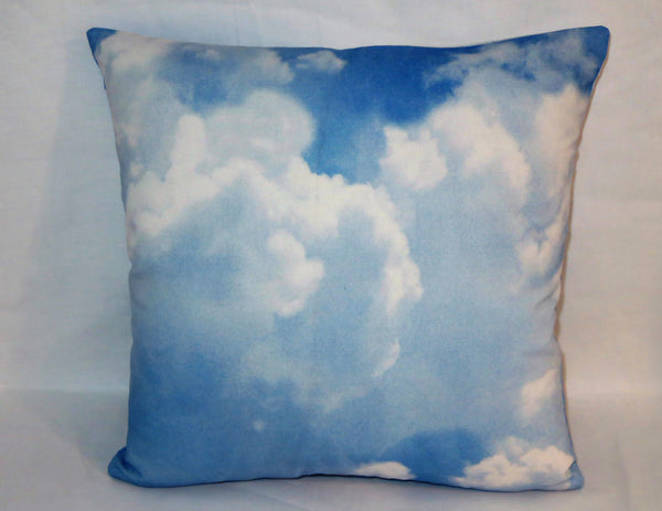 Blue Sky With Clouds Pillow Cover, 17" Square Cotton Blend, Trompe l'Oeil, Zipper