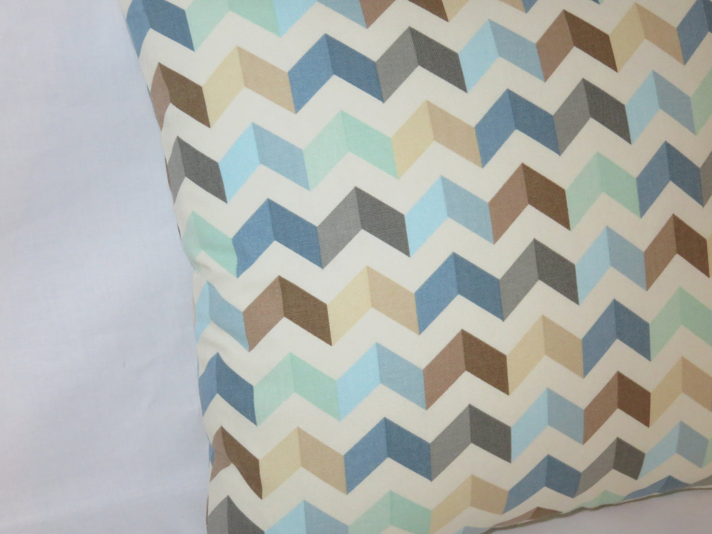 Seaglass Chevron Pillow Cover, 17" Sq. Cotton, Waverly Tip Top Etheral, Blue Mint Grey Brown White