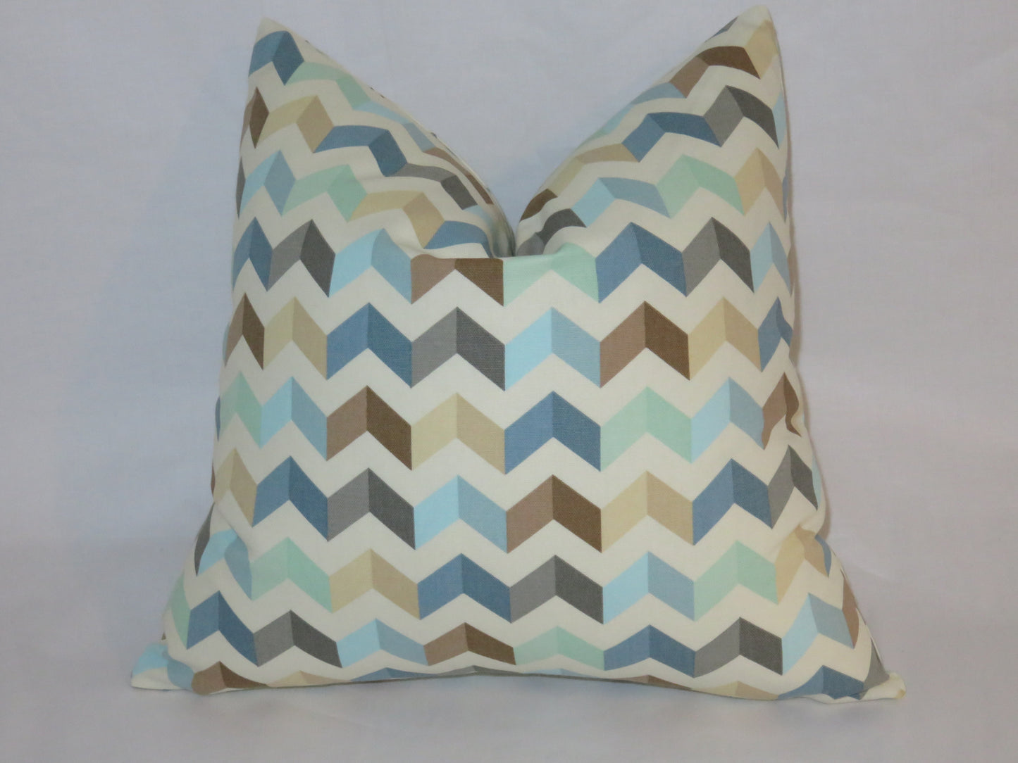 Seaglass Chevron Pillow Cover, 17" Sq. Cotton, Waverly Tip Top Etheral, Blue Mint Grey Brown White