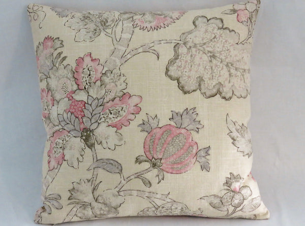 Pink Grey Lavender Floral Pillow Cover, Braemore Memento, Pastel Flowers, 17" Square Linen Blend