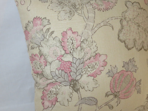 Pink Grey Lavender Floral Pillow Cover, Braemore Memento, Pastel Flowers, 17" Square Linen Blend