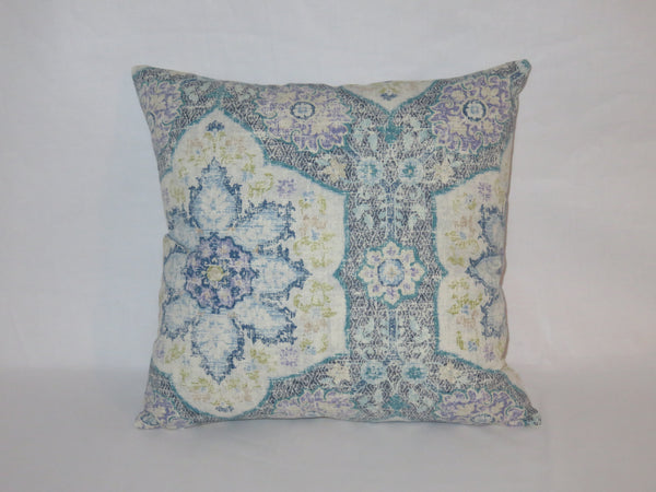 Blue Medallion Pillow Cover, Navy Teal Lavender, P. Kaufmann Toscana Tile
