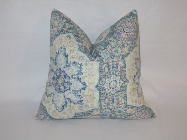 Blue Medallion Pillow Cover, Navy Teal Lavender, P. Kaufmann Toscana Tile