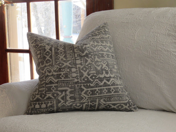 grey and beige tribal print pillow cover covington Tanner