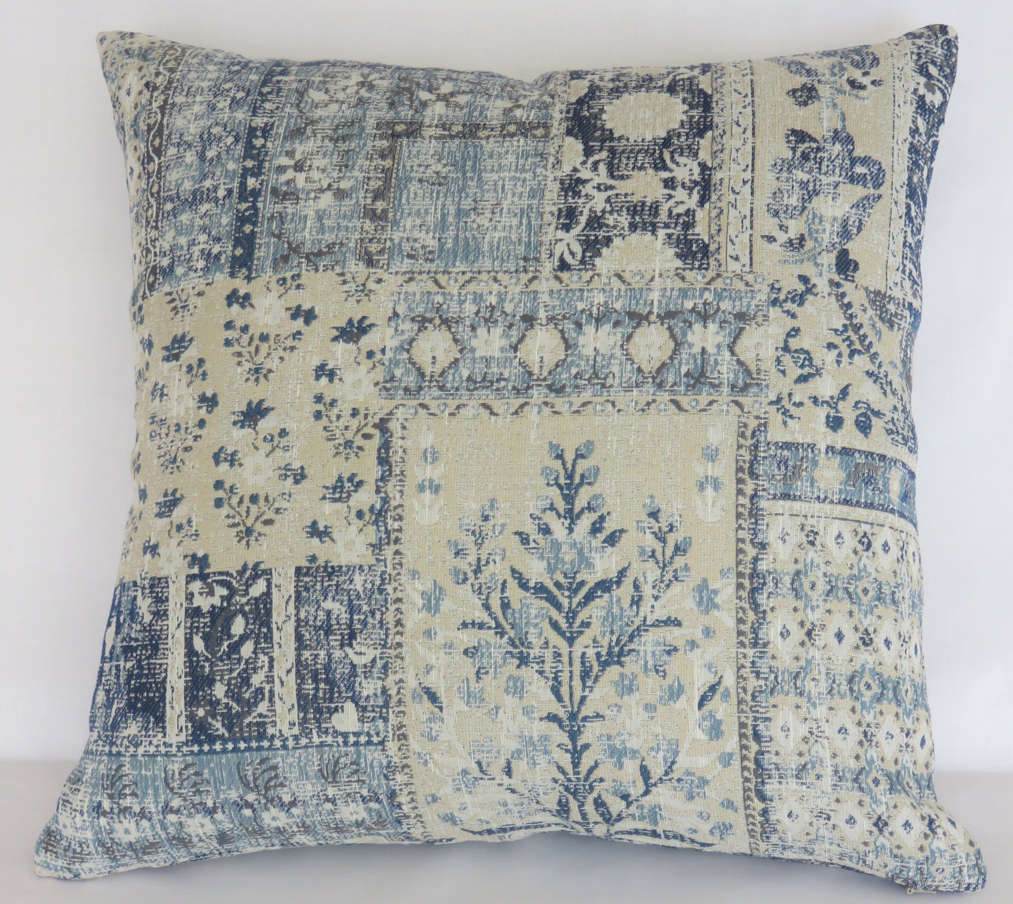 indigo blue tree of life patchwork pillow