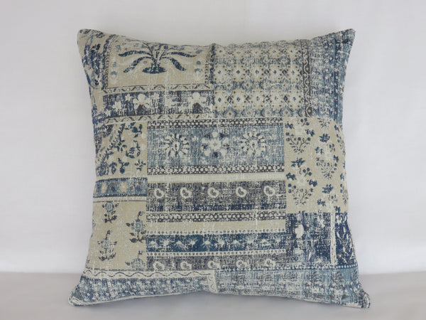 indigo blue tree of life patchwork pillow